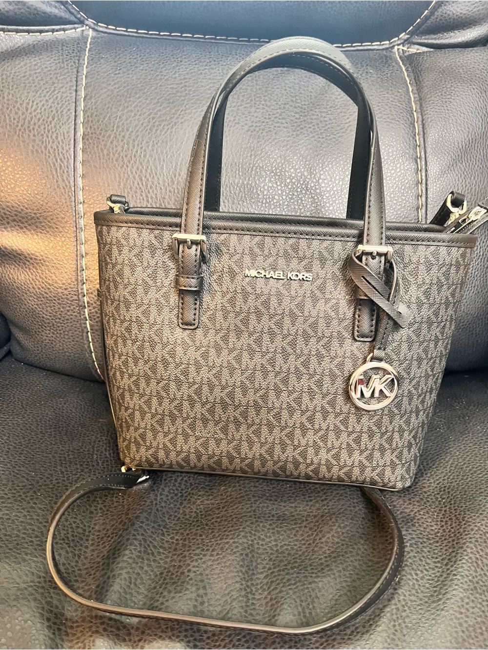 Michael Kors black MK Signature Satchel with Crossbody Strap